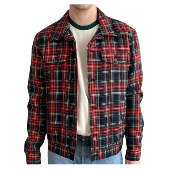 Zara Man Plaid Jacket Mens Red Tartan Flannel Button Up Lined Shirt Jacket Large - Picture 1 of 7